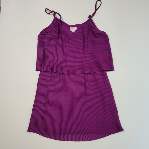 Parker Accordion Pleated A-Line Mini Dress Adjustable Spaghetti Straps Size S - Picture 2 of 13